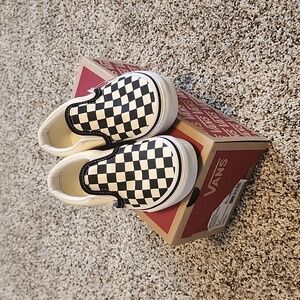 Vans Kids Checkerboard Slip On Sneakers White & Black Toddler 11